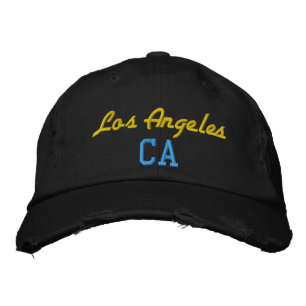Casquette Brodée Los Angeles CA Jaune et Bleu Noir Vintage Style