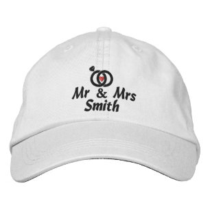 Casquette Brodée M. et Mme Nom et Anneaux de Mariage, Mariée, Moder