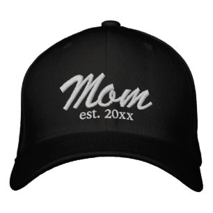 Casquette Brodée Maman Date d'établissement blanc noir script pers