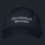 Casquette Brodée Mariage de la fête de baccalauréat Groomsman Perso<br><div class="desc">Ajoutez un nom et le rôle à jouer au mariage en cliquant sur le bouton "Personnalisé". Cette casquette chic et élégante est le souvenir parfait d'une escapade mémorable avec vos copains préférés. Le devant du casquette présente une typographie "Groom" d'inspiration sportive qui saisit parfaitement le plaisir et la camaraderie de...</div>