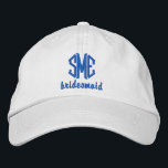Casquette Brodée Mariage sur mesure d'une demoiselle d'honneur Casq<br><div class="desc">Surprenez vos demoiselles d'honneur avec ce casquette de baseball cool qui présente leur monogramme de 3 lettres et le mot demoiselle d'honneur ci-dessous. La photo ci-dessus est un casquette kaki avec du texte bleu royal, mais vous pouvez facilement changer les couleurs du casquette et du texte pour correspondre à votre...</div>