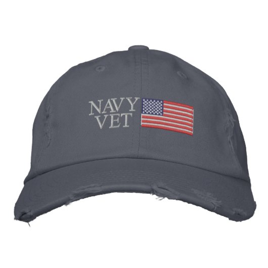 Casquette Brodée Marine Vet avec drapeau américain (Devant)