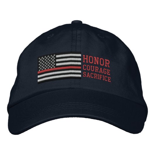 Casquette Brodée Mince Red Line US Drapeau Honneur Courage Sacrific (Devant)
