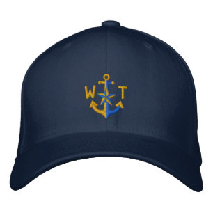 Casquette Brodée Monogramme d'Ancre dorée étoile nautique personnal