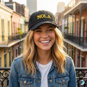 Casquette Brodée NOLA Nouvelle-Orléans Typographie Noir et Or Brodé