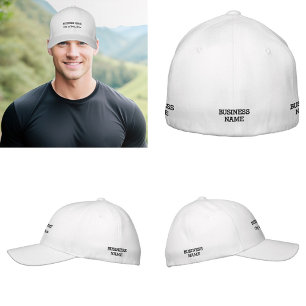 Casquette Brodée Nom commercial noir sur Fit blanc flexible