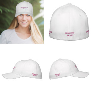 Casquette Brodée Nom commercial rose sur Fit souple blanc