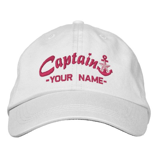 Casquette Brodée Nom de l'Ancre personnalisée Captain Star Fuchsia (Devant)