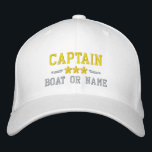 Casquette Brodée Nom du bateau Capitaine Stars nautiques Or Argent<br><div class="desc">Voilier en style avec un blanc personnalisé avec casquette brodé or et argent avec votre grade de capitaine ou autre titre, votre nom ou nom de bateau et étoiles. Plusieurs couleurs de casquette et de fil à choisir. Fait un grand cadeau personnalisé pour la Fête des pères, la fête des...</div>