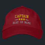 Casquette Brodée Nom du bateau Capitaine Stars nautiques Or Argent<br><div class="desc">Voilier en style avec un rouge personnalisé avec casquette brodé or et argent avec votre grade de capitaine ou autre titre, votre nom ou nom de bateau et étoiles. Plusieurs couleurs de casquette et de fil à choisir. Fait un grand cadeau personnalisé pour la Fête des pères, la fête des...</div>