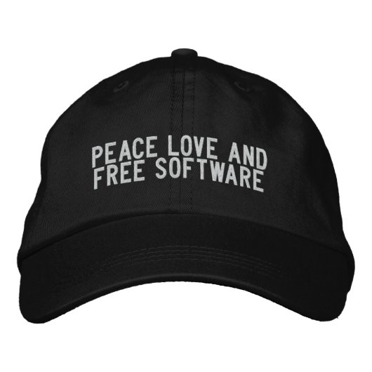 Casquette Brodée Peace Love and Free Software (Devant)