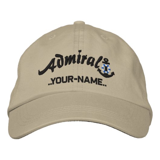 Casquette Brodée Personalized Admiral Lifesaver Anchor Name Black (Devant)
