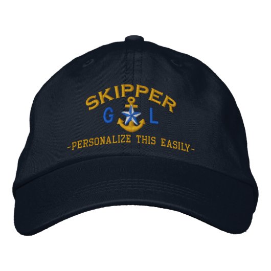 Casquette Brodée Personalized Initials Text Skipper Star Anchor (Devant)