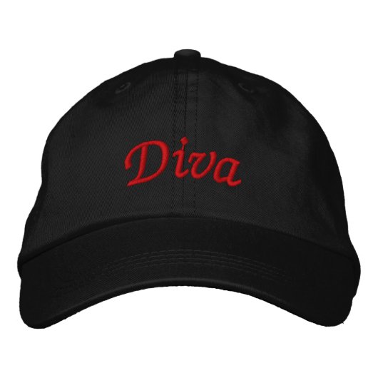 Casquette Brodée Red Elegant Diva sur Noir (Devant)