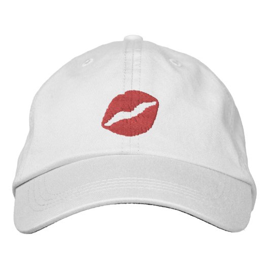 Casquette Brodée Rouge à lèvres fraise Imprimer Kiss (Devant)