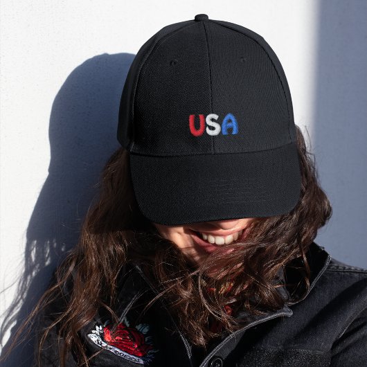Casquette Brodée Rouge blanc et bleu USA noir