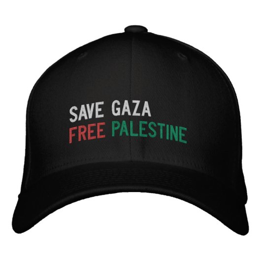 Casquette Brodée Save Gaza Free Palestine blanc rouge noir (Devant)