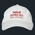 Casquette Brodée Softball Super Fan Custom Sport Team Nom du joueur<br><div class="desc">Soutenez votre équipe ou joueur de softball préféré avec ce SUPER FAN casquette. Ajoutez le nom de votre lycée, de votre jeunesse, de votre club, de votre équipe collégiale ou de votre joueur pour créer un casquette unique. (Vous pouvez également changer ceci en n'importe quel autre sport.) Modifiez facilement le...</div>