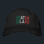Casquette Brodée STATEN ISLAND NY Vert Blanc et rouge Vintage<br><div class="desc">STATEN ISLAND New York Italie Drapeau Couleurs Vert Blanc Rouge brodé sur casquette en coton noir de style vintage. Vous pouvez également choisir la couleur du casquette sur la page principale de l'article.</div>