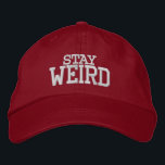 Casquette Brodée STAY WEIRD Funny | Custom color<br><div class="desc">STAY WEIRD | Custom color. Add your own funny quote, slogan, personalized name or monogram letters. Red and white or other colors. Cute retirement ou Birthday vend idea for coach, player, équipe, entraîneur, papa, maman, brother, grandpa, son, father, mother, children, etc. Surentfor men women and kids (boys and girls). Sun...</div>