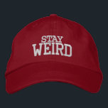 Casquette Brodée STAY WEIRD Funny | Custom color<br><div class="desc">STAY WEIRD | Custom color. Add your own funny quote, slogan, personalized name or monogram letters. Red and white or other colors. Cute retirement ou Birthday vend idea for coach, player, équipe, entraîneur, papa, maman, brother, grandpa, son, father, mother, children, etc. Surentfor men women and kids (boys and girls). Sun...</div>