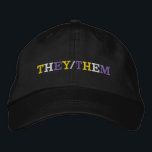 Casquette Brodée They Them Nonbinary Pride<br><div class="desc">They/Them written in yellow,  white,  and purple pride colors on a black hat for a non-binary person. The nonbinary flag colors and their pronouns.</div>