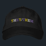 Casquette Brodée They Them Nonbinary Pride<br><div class="desc">They/Them written in yellow,  white,  and purple pride colors on a black hat for a non-binary person. The nonbinary flag colors and their pronouns.</div>