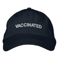 Vaccinated navy blue and white custom text