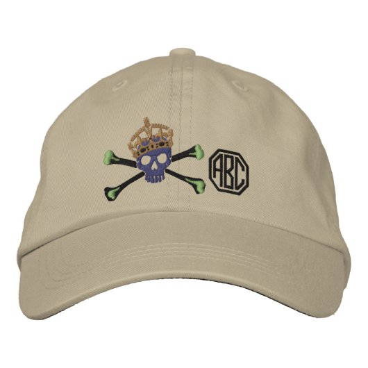 Casquette Brodée Votre Monogramme de crâne de Crossbones de couronn (Devant)