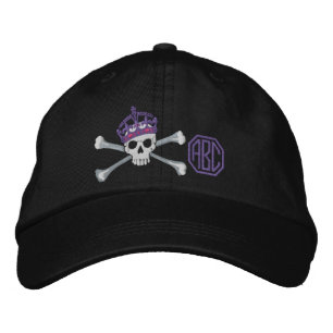 Casquette Brodée Votre Monogramme de crâne de Crossbones de couronn
