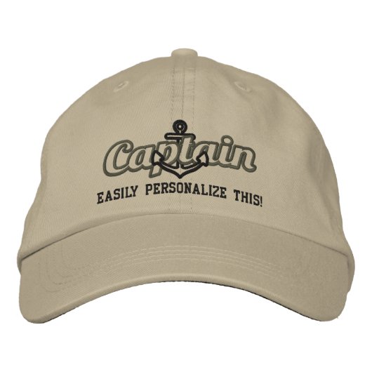 Casquette Brodée Votre nom Sea Captain Ancre nautique Broderie (Devant)