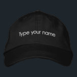 Casquette Brodée Your Name Embroidered on Black Cap<br><div class="desc">Black cap that you can personalize by typing your name or the recipient’s name for a personalized gift. You can also change the font style and thread color in the design tool. Please check the appearance after typing your name. If the appearance is pleasing to you, you can place your...</div>