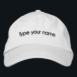 Casquette Brodée Your Name Embroidered on White Cap<br><div class="desc">White cap that you can personalize by typing your name or the recipient’s name for a personalized gift. You can also change the font style and thread color in the design tool. Please check the appearance after typing your name. If the appearance is pleasing to you, you can place your...</div>