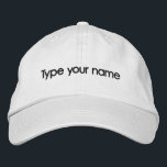 Casquette Brodée Your Name Embroidered on White Cap<br><div class="desc">White cap that you can personalize by typing your name or the recipient’s name for a personalized gift. You can also change the font style and thread color in the design tool. Please check the appearance after typing your name. If the appearance is pleasing to you, you can place your...</div>