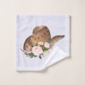 Casquette Brown Cowgirl avec fleurs roses (Gant de toilette)