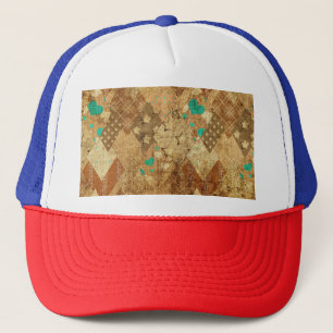 Casquette Brown Grunge Quilt Stars Coeurs