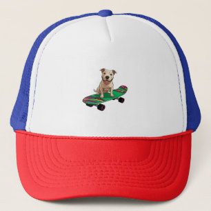 Casquette Bull Terrier anglais sur skateboard