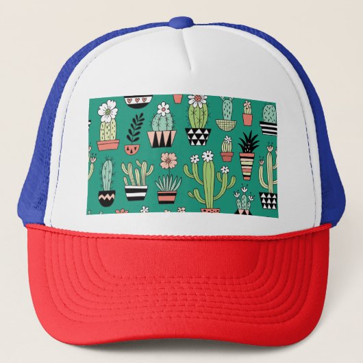 Casquette Cactus Fleuris Fond Vert Vintage (Devant)