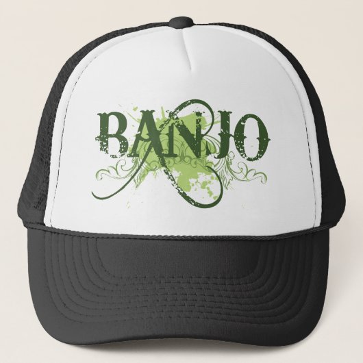 Casquette Cadeau grunge vert de logo de musique de banjo (Devant)