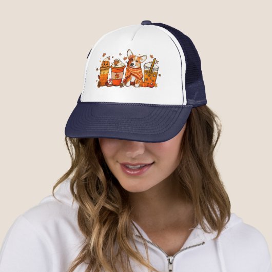 Casquette Café d'automne avec Corgi Citrouille Spice Latte A (En situation)