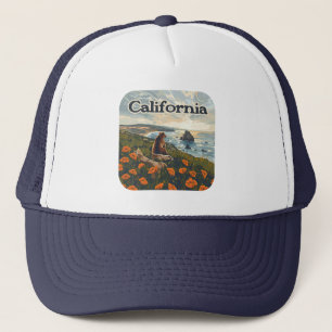 Casquette Californie Bear Poppies Fleurs Côte Retro