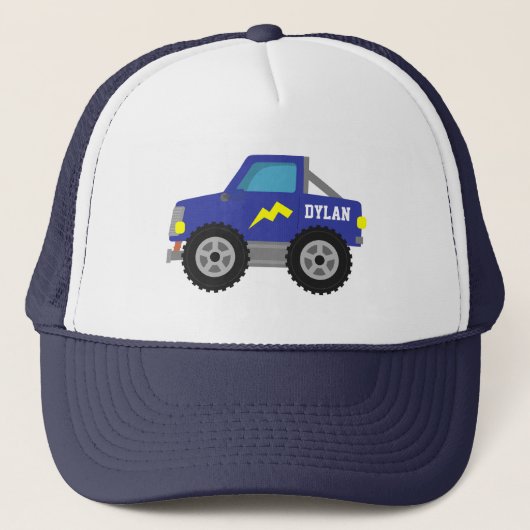 Casquette Camion Monstre Bleu de Course, pour Garçons (Devant)