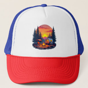 Casquette Camping au coucher du soleil dans la nature des bo