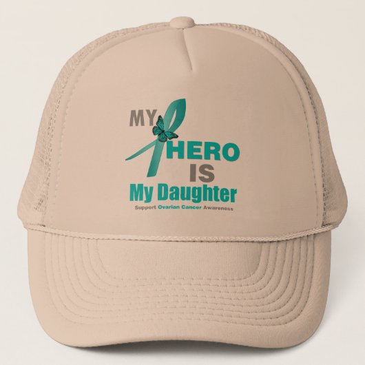 Casquette Cancer de l'ovaire Mon héros est ma fille Ruban Tu (Devant)