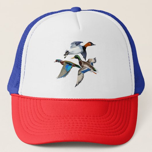 Casquette Canvasback, Mallard and Wood Ducks Flying (Devant)