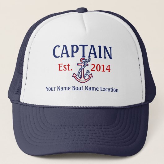 Casquette Capitaine personnalisé Hat Year Name Location (Devant)