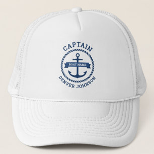 Casquette Captain anchor rope border boat name on banner