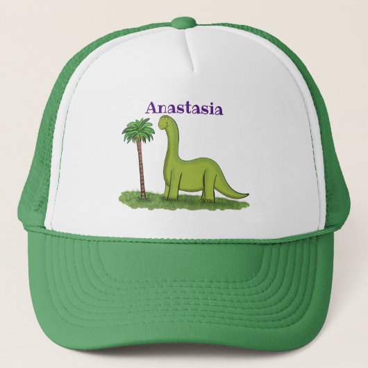 Casquette Caricature de dinosaure de brontosaurus vert migno (Devant)
