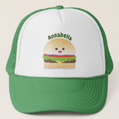 Casquette Caricature de hamburger kawaii joyeux (Devant)