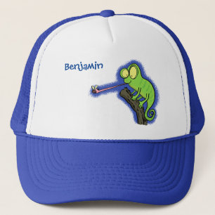 Casquette Caricature de lézard de caméléon vert joyeux